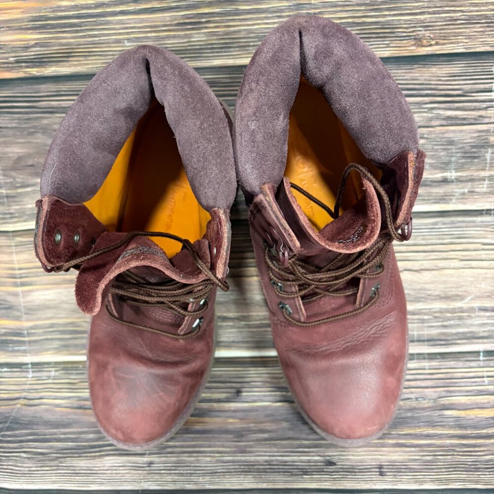 Timberland Women's 6 Inch Premium D Ring Burgundy Leather Suede Boots Size 9 - Picture 7 of 8